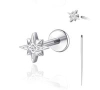 limerencia 18G Titanium Body Piercing Jewelry, Internally Threaded Flat Back Earring Tragus Helix Cartilage Conch Medusa Stud Earring for Women Men 1PC(Silver,Square)