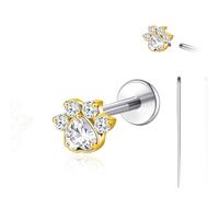 limerencia 18G Titanium Body Piercing Jewelry, Internally Threaded Flat Back Earring Tragus Helix Cartilage Conch Medusa Stud Earring for Women Men 1PC(Golden,Cat Paw W)