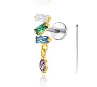 limerencia 18G Titanium Body Piercing Jewelry, Internally Threaded Flat Back Earring Tragus Helix Cartilage Conch Medusa Stud Earring for Women Men 1PC(Golden,3 Dangle)