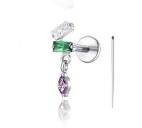 limerencia 18G Titanium Body Piercing Jewelry, Internally Threaded Flat Back Earring Tragus Helix Cartilage Conch Medusa Stud Earring for Women Men 1PC(Silver,2 Dangle)