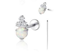 limerencia 18G Titanium Body Piercing Jewelry, Internally Threaded Flat Back Earring Tragus Helix Cartilage Conch Medusa Stud Earring for Women Men 1PC(Silver,3CZ 1O)