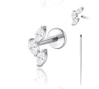 limerencia 18G Titanium Body Piercing Jewelry, Internally Threaded Flat Back Earring Tragus Helix Cartilage Conch Medusa Stud Earring for Women Men 1PC(Silver,Oblique three leaf)