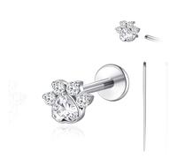 limerencia 18G Titanium Body Piercing Jewelry, Internally Threaded Flat Back Earring Tragus Helix Cartilage Conch Medusa Stud Earring for Women Men 1PC(Silver,Cat Paw W)