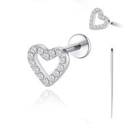 limerencia 18G Titanium Body Piercing Jewelry, Internally Threaded Flat Back Earring Tragus Helix Cartilage Conch Medusa Stud Earring for Women Men 1PC(Silver,Heart)