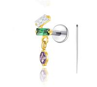 limerencia 18G Titanium Body Piercing Jewelry, Internally Threaded Flat Back Earring Tragus Helix Cartilage Conch Medusa Stud Earring for Women Men 1PC(Golden,2 Dangle)