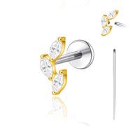 limerencia 18G Titanium Body Piercing Jewelry, Internally Threaded Flat Back Earring Tragus Helix Cartilage Conch Medusa Stud Earring for Women Men 1PC(Golden,Oblique three leaf)