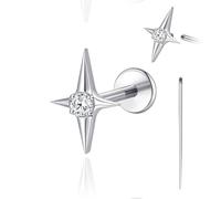 limerencia 18G Titanium Body Piercing Jewelry, Internally Threaded Flat Back Earring Tragus Helix Cartilage Conch Medusa Stud Earring for Women Men 1PC(Silver,Cross CZ)