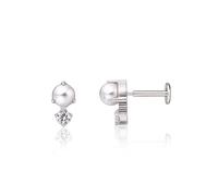 Limerencia G23 Hypoallergenic 18g Flat Back Stud Earrings | F136 Implant Grade Titanium Press Fit Threadless Push Pop in Cartilage Helix Labret Lip Monroe Tragus Piercing Studs (CZ Pearl)