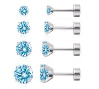 Limerencia G23 Titanium Earrings Set Screw Back, Implant Grade Hypoallergenic Pure Titanium Stud Earrings for Sensitive Ears for Women Girls (Blue CZ)
