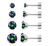 Limerencia G23 Titanium Earrings Set Screw Back, Implant Grade Hypoallergenic Pure Titanium Stud Earrings for Sensitive Ears for Women Men (Rainbow Quartz CZ)