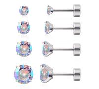 Limerencia G23 Titanium Earrings Set Screw Back, Implant Grade Hypoallergenic Pure Titanium Stud Earrings for Sensitive Ears for Women Men (Aurora Borealis CZ)