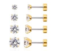 Limerencia G23 Titanium Earrings Set Screw Back, Implant Grade Hypoallergenic Pure Titanium Stud Earrings for Sensitive Ears for Women Men (White CZ Gold)