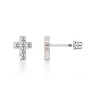 Limerencia Hypoallergenic G23 Implant Grade Titanium Screw Back Earrings Tragus 20G Helix F136 Piercing Post for Girls' Sensitive Ears Cartilage (Cross CZ Silver)