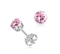 limerencia Implant Grade Titanium Stud Earrings 6MM Multicolor CZ for Women | Hypoallergenic Simple Classic Round 6 Prong Cubic Zirconia Stud Earring for Women Men Sensitive Ears