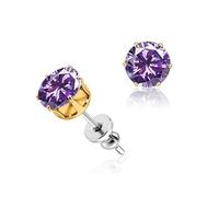 limerencia Implant Grade Titanium Stud Earrings 6MM Multicolor CZ for Women | Hypoallergenic Simple Classic Round 6 Prong Cubic Zirconia Stud Earring for Women Men Sensitive Ears