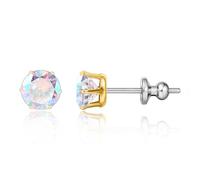 limerencia Implant Grade Titanium Stud Earrings 6MM Multicolor CZ for Women | Hypoallergenic Simple Classic Round 6 Prong Cubic Zirconia Stud Earring for Women Men Sensitive Ears