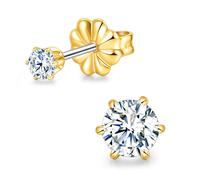 Limerencia Moissanite Earrings Studs, G23 Titanium Stud Earring for Women Men Hypoallergenic Simulated Diamond Sparkly Moissanite Jewelry Round Cut D Color VVS1 Clarity 3/4/5/6MM(Gloden,5mm)