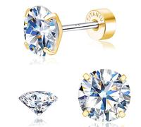 Limerencia Moissanite Stud Earrings, 14K Gold Plated G23 Titanium, Hypoallergenic Flat Back Earrings D Color VVS1 for Women & Men, Lab Grown Imitation Diamond Alternative Jewelry 1CT/1.2CT, 7 mm