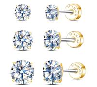 Limerencia Moissanite Stud Earrings, 3 Pairs Titanium Screw Back Earring, D Color VVS1 Clarity Lab-created Moissanite Earrings, Hypoallergenic G23 Pure Titanium for Women Men Sensitive Ears