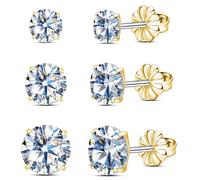 Limerencia Moissanite Stud Earrings, 3 Pairs Titanium Screw Back Earring, D Color VVS1 Clarity Lab-created Moissanite Earrings, Hypoallergenic G23 Pure Titanium for Women Men Sensitive Ears