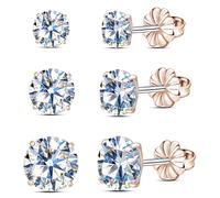 Limerencia Moissanite Stud Earrings, 3 Pairs Titanium Screw Back Earring, D Color VVS1 Clarity Lab-created Moissanite Earrings, Hypoallergenic G23 Pure Titanium for Women Men Sensitive Ears
