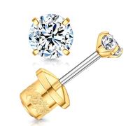 Limerencia Moissanite Stud Earrings, F136 Titanium Screw Back Earrings, D Color VVS1 Clarity Lab-created Moissanite Earrings (3mm-0.2 Carat 18K Gold)