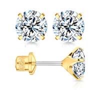 Limerencia Moissanite Stud Earrings, F136 Titanium Screw Back Earrings, D Color VVS1 Clarity Lab-created Moissanite Earrings (6mm-1.6 Carat 18K Gold)