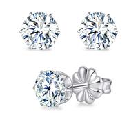 Limerencia Moissanite Stud Earrings, G23 Titanium Hypoallergenic Lab Created Diamond Stud Earring 18K Gold Plated Moissanite Jewelry Round Cut D Color VVS1 Clarity 0.2CT-1.6CT(Silver,3mm)