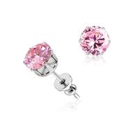 limerencia Titanium Earrings Hypoallergenic F136 Implant Grade Studs Round Cubic Zirconia 6 Prong Stud Earring for Women Men Sensitive Ears(Pink+Silver)