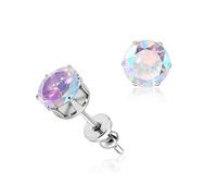 limerencia Titanium Earrings Hypoallergenic F136 Implant Grade Studs Round Cubic Zirconia 6 Prong Stud Earring for Women Men Sensitive Ears(Aurora Borealis+Silver)