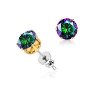 limerencia Titanium Earrings Hypoallergenic F136 Implant Grade Studs Round Cubic Zirconia 6 Prong Stud Earring for Women Men Sensitive Ears(Rainbow+Gold)