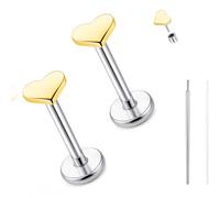 limerencia Titanium Threadless Flat Back Earrings Stud, 20G Press Fit Titanium Push Pop in Cartilage Tragus Labret Lip Medusa Conch Body Piercing Jewelry Hypoallergenic for Women Men(Heart Golden)