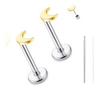 limerencia Titanium Threadless Flat Back Earrings Stud, 20G Press Fit Titanium Push Pop in Cartilage Tragus Labret Lip Medusa Conch Body Piercing Jewelry Hypoallergenic for Women Men(Moon Golden)
