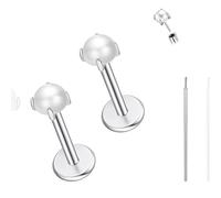 limerencia Titanium Threadless Flat Back Earrings Stud, 20G Press Fit Titanium Push Pop in Cartilage Tragus Labret Lip Medusa Conch Body Piercing Jewelry Hypoallergenic for Women Men(Pearl Silver)