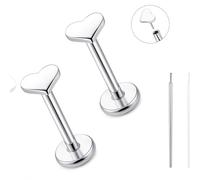 limerencia Titanium Threadless Flat Back Earrings Stud, 20G Press Fit Titanium Push Pop in Cartilage Tragus Labret Lip Medusa Conch Body Piercing Jewelry Hypoallergenic for Women Men(Heart Silver)