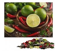 Limes and Red Chili Peppers Still Life Jigsaw Puzzle for Adults, 300 Pieces | Section-by-section building - a practical indoor pastime on quiet evenings.