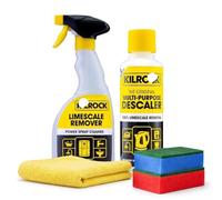 Limescale Remover 500ml & 250ml Descaler Cleaning Bundle Powerful Hard Water Stain Remover for Bathroom & Kitchen | Includes 2 Scrubbing Sponges & 1 Microfibre Cloth for Kettles, Showers, Taps & Tiles