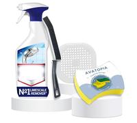 Limescale Remover Spray 500ml with Cleaning Sponge, Crevice Brush & Silicone Drain Protector | Bathroom Cleaner Tools | Kitchen Spray | Shower Cleaner | Limescale Remover for Taps