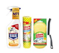 Limescale Remover Spray Bundle - Includes Vinegar Limescale Remover 500ml, Elbow Grease Pad, 7pk Power Cloths & Crevice Brush - Ideal for Limescale Removal on Toilet, Shower & Kitchen Surfaces