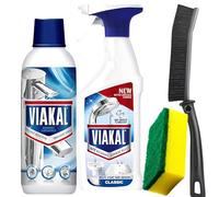 Limescale Removing Bundle Set- Viakal Original Limescale Remover Spray 500ml & Cleaning Liquid 500ml with Crevice Brush & Scrub Sponge for Bathroom, Shower & Toilet Cleaner Set