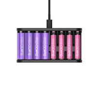 LIMETA 8-slot Smart Battery Charger,Rechargeable AA AAA Household Battery Charger for Ni-MH Li-ion Type-C Independent Slot Fast Charging