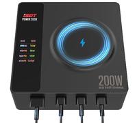LIMETA MD200X 200W USB C Charging Station: 140W PD3.1 Fast Charger Block for iPhone 16/15, 5-in-1 Desktop Fast Charger with MagSafe & LCD Display (100-240V)