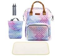 LIMHOO 4 in 1 Diaper Bag Backpack Set for Baby Girls Mom Large Capacity Waterproof Baby Care Bag Multi-Function Nappy Bag (Mermaid)