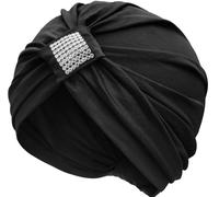 LIMHOO Pre-Tied Chemo Turban for Women Ultra Soft Mudale Cotton Beanie Headwrap Sleep Cap (Rhinestone Black)