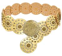 LIMHOO Wide Disc Belt for Women Leather Hollow Out Round Belt Boho Western Waist Belt (A Copper Gold-M)