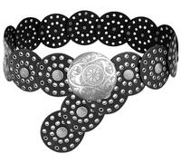 LIMHOO Wide Disc Belt for Women Leather Hollow Out Round Belt Boho Western Waist Belt (A Silver Black-XL)