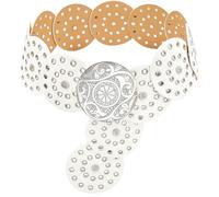 LIMHOO Wide Disc Belt for Women Leather Hollow Out Round Belt Boho Western Waist Belt (B Silver White-S)