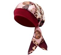 LIMHOO Women’s Chemo Turban Hat Satin Head Scarf Elastic Wide-Band Headwrap Beanie Cap for Hair Loss Cancer (Wine Red)