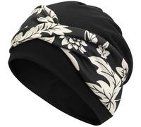 LIMHOO Women's Bohemian Floral Print Cross Turban Hat Stretchy Headwrap Beanie Cap for Chemo Hair Loss (Black)