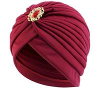 LIMHOO Women's Boho Headwrap Turban Ethnic Retro Chemo Hair Loss Hat Stretchy Beanie Cap (Diamond Wine Red)